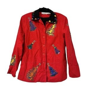 Vintage Christmas Tree Embellished Cotton Novelty Jacket